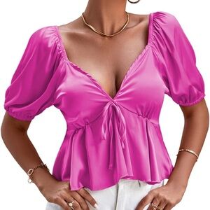 Amazon Vibrant Pink Blouse with Tie Front